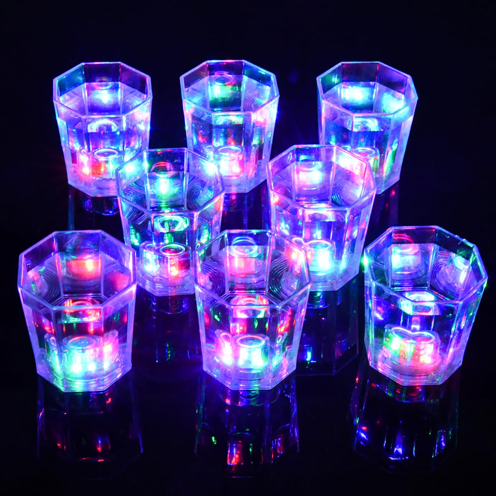 Light Up Shot Glasses Set of 24 Party Favors Adults Shot Cups for Party LED Flash Light Up Drinking Glasses Glow in the Dark Shot Glasses for Birthday Christmas Thanksgiving Weddings Festivals etc