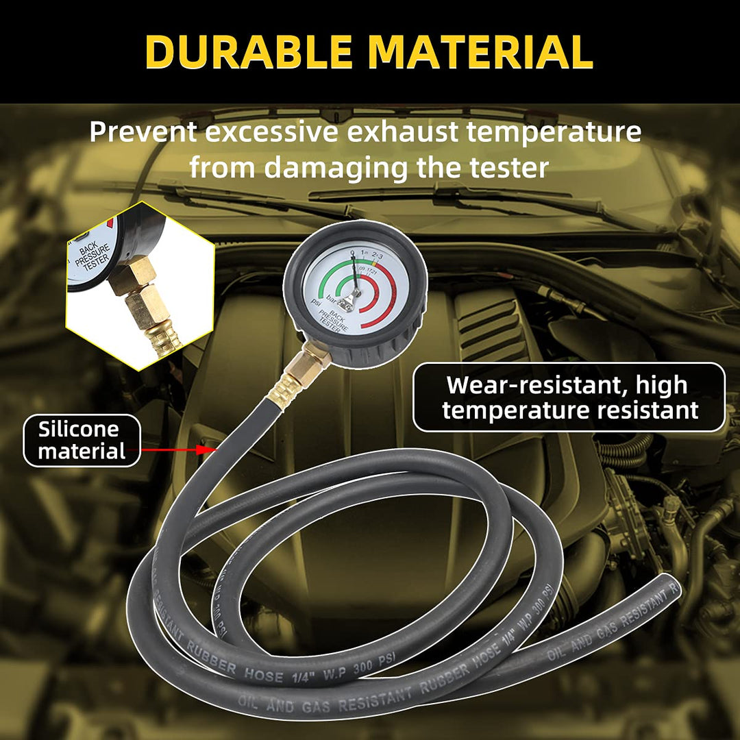 Exhaust Back Pressure Tester with 6-Foot Hose, Exhaust Back Pressure Gauge Kit, Car Exhaust Pressure Tester, Automotive Exhaust Back Pressure Tester Kit with Adapter (M12&amp;M18)