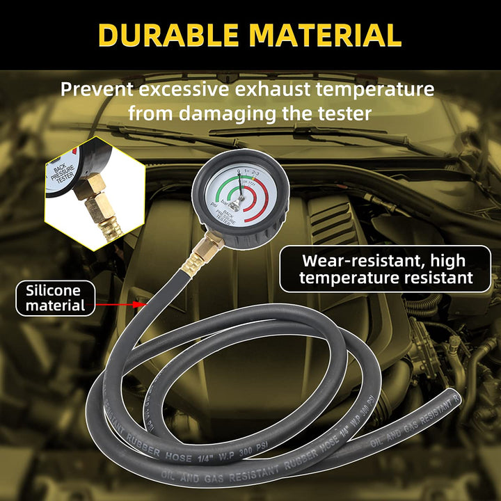 Exhaust Back Pressure Tester with 6-Foot Hose, Exhaust Back Pressure Gauge Kit, Car Exhaust Pressure Tester, Automotive Exhaust Back Pressure Tester Kit with Adapter (M12&amp;M18)