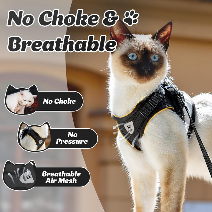 Cat Harness and Leash Set for Walking and Small Dog Soft Mesh Harness Adjustable Vest with Reflective Strap Comfort Fit for Pet Kitten Puppy Rabbit