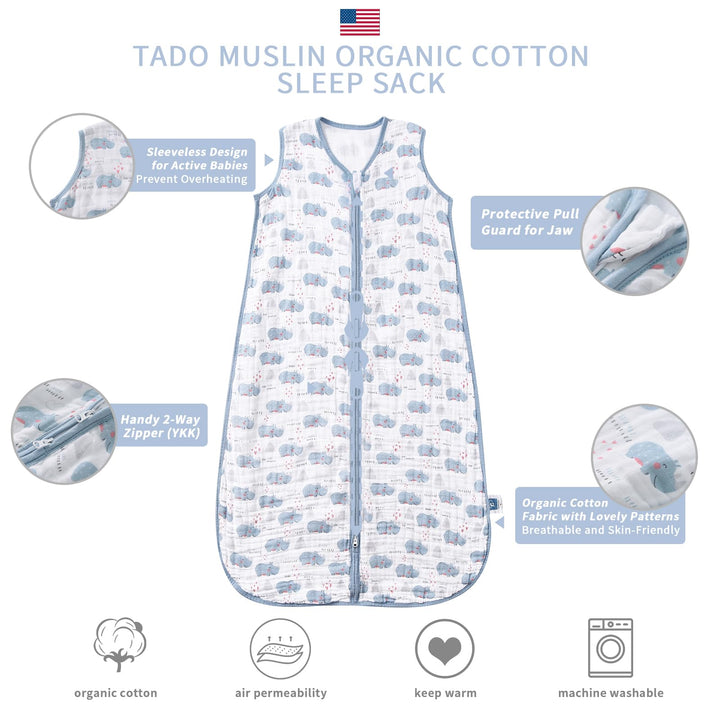 Baby Sleep Sack 2-4 T Boys &amp; Girls Wearable Blanket 100% Organic Cotton 0.5 TOG Toddler Sleeping Sack 2- Way Zipper X-Large