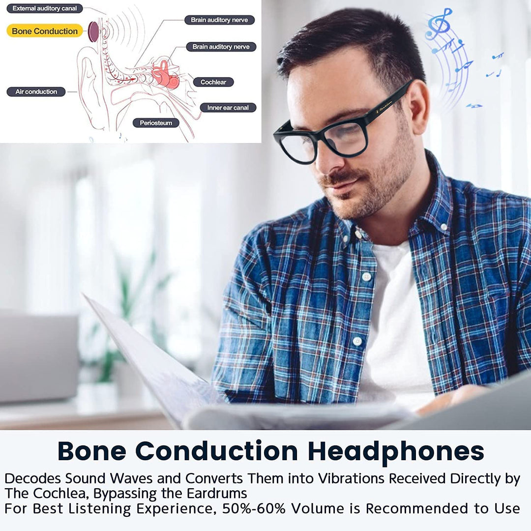 Bone Conduction Glasses with Open-Ear Headphones, Smart Glasses Dual Bluetooth Pairing, Blue Light Glasses Photochromic Lenses, IP6 Waterproof, Hand-Free Calls and Music, Gifts for Dad, Upgraded