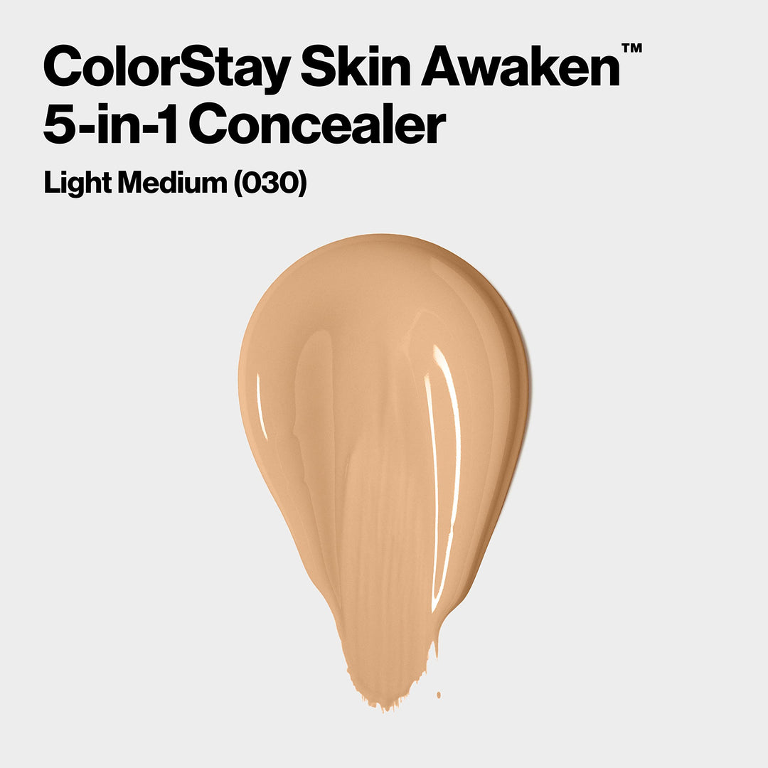 Revlon ColorStay Skin Awaken 5-in-1 Concealer, Lightweight, Creamy Longlasting Face Makeup with Caffeine &amp; Vitamin C, For Imperfections, Dark Circles &amp; Redness, 030 Light Medium, 0.27 fl oz