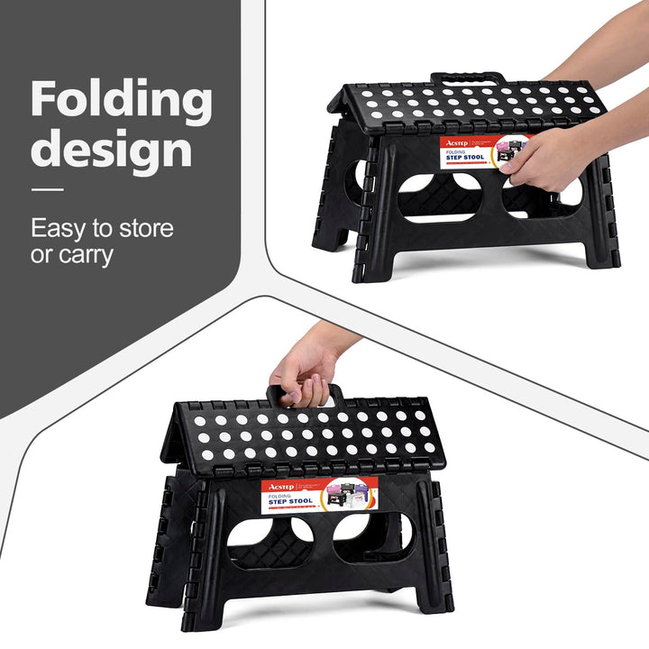 Folding Step Stool,15-Inch Extra Wide 9Inch Height Heavy Duty Stepping Stool More Safe and Comfortable Non Slip Foldable Step Stool for Kids and Adults Black
