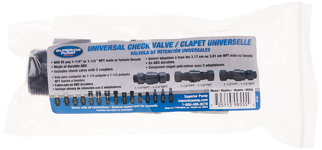 Superior Pump 99555 Universal Check Valve, Plastic, Fit
