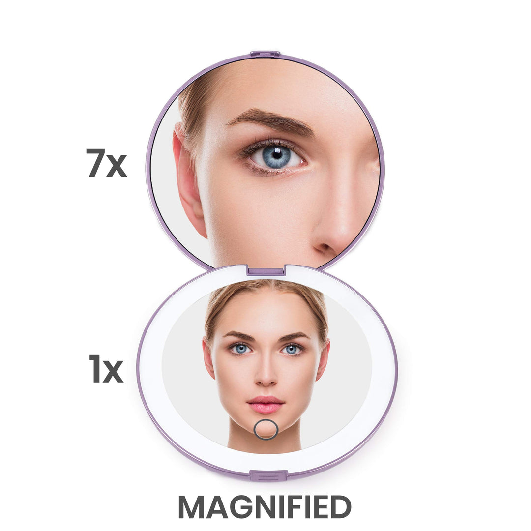 Compact 2.0 Travel Mirror in Matte Black | Travel Makeup Mirror with Light | LED Lighted Vanity Mirror with 3 Light Modes | 7X Magnification Folding Portable &amp; Rechargeable | Espejo