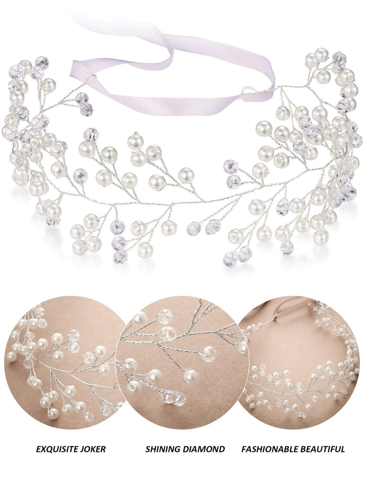 2 Pieces Flower Girls Headpiece Princess Wedding Faux Pearls Rhinestone Headband Bridal Crystal Hairband Tiara for Flower Girls Toddler Crown Wedding Party Hair Accessory