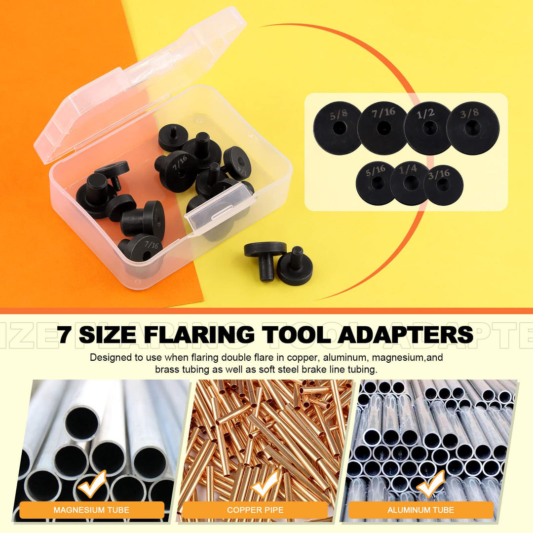 14Pcs Carbon Steel Double Flaring Tool Adapters Set, Fit for 3/16, 1/4, 5/16, 3/8, 7/16, 1/2, 5/8 Inch Tube Expander Flaring Tubing Expander for Copper, Aluminum, Soft Steel Brake Line