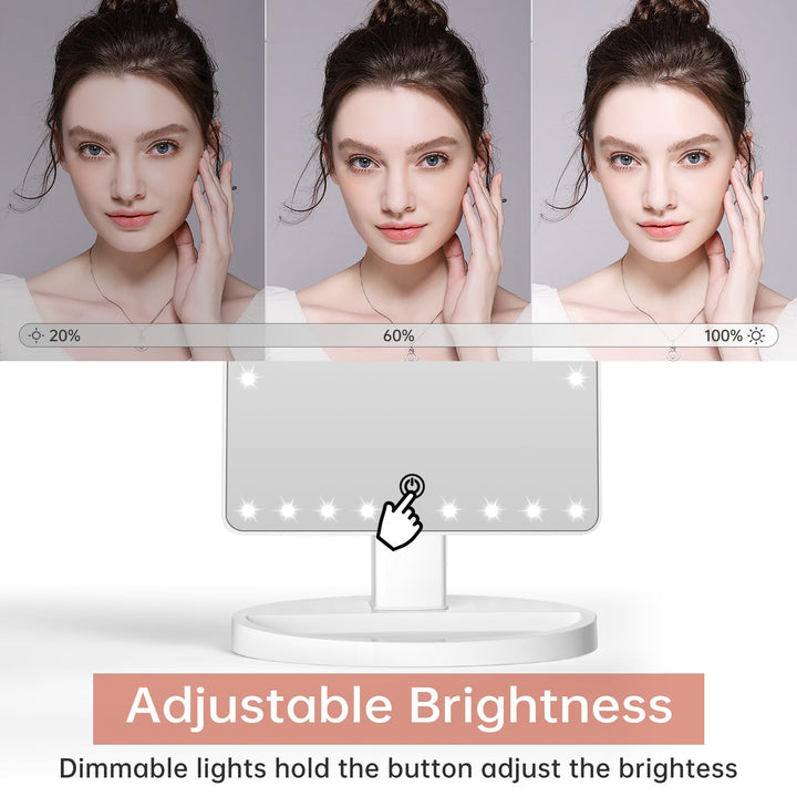 Large Lighted Vanity Makeup Mirror (X-Large) with 35 LED Lights, Touch Screen Dimmable and 10X Magnification Dual Power Supply 360°Rotation Tabletop Cosmetic Mirror