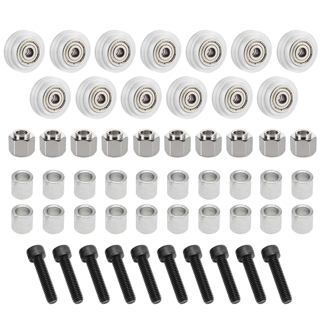 53 PCS 3D Printer Wheel Polycarbonate Pulley (13 PCS Polycarbonate Wheels, 10 PCS Hexagnal eccentric spacer 6mm, 20 PCS Round Column 6mm, 10pcs Screws for 3D Printer Roller Replacement