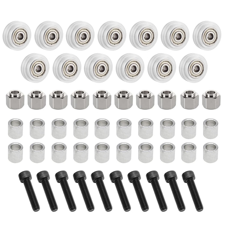53 PCS 3D Printer Wheel Polycarbonate Pulley (13 PCS Polycarbonate Wheels, 10 PCS Hexagnal eccentric spacer 6mm, 20 PCS Round Column 6mm, 10pcs Screws for 3D Printer Roller Replacement