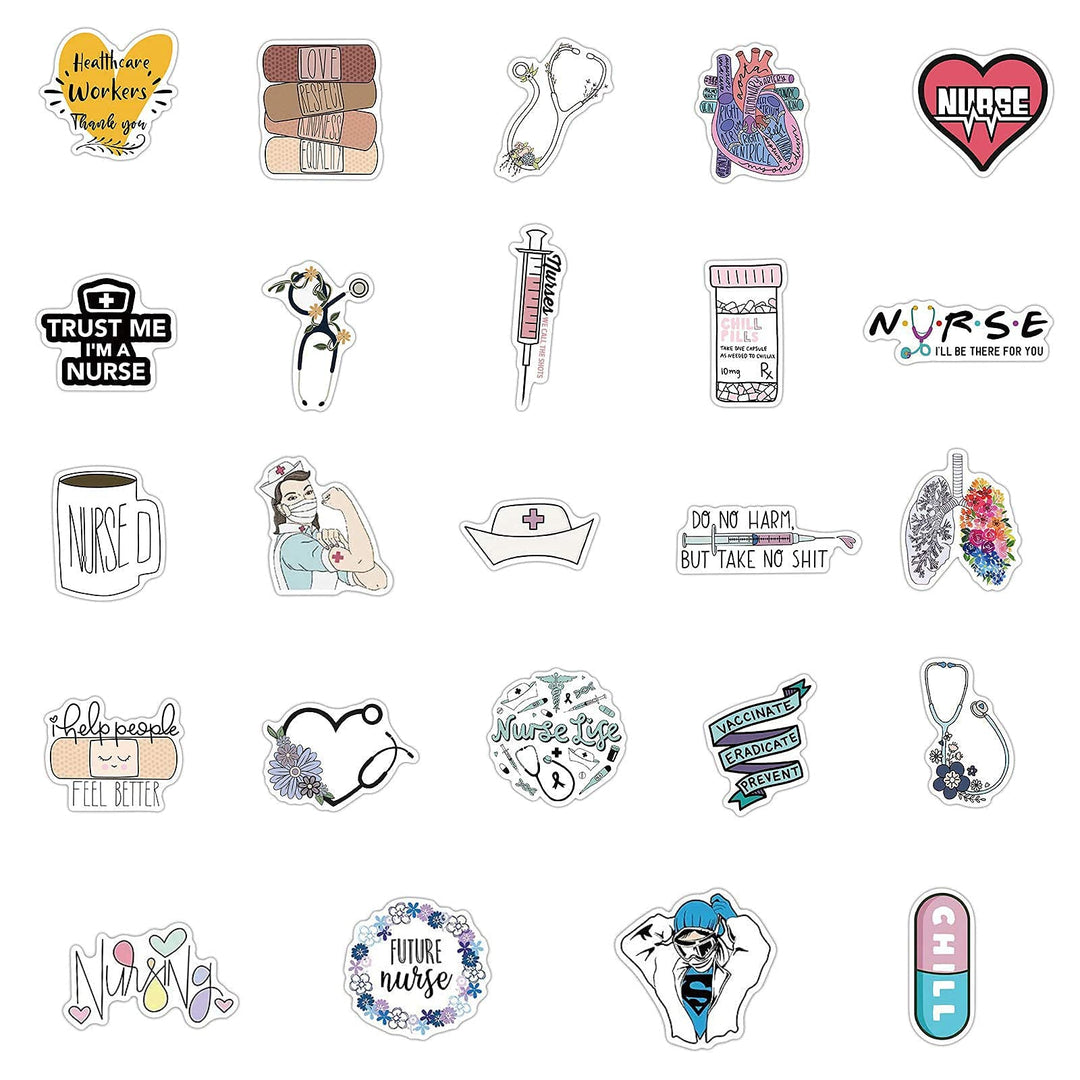 50 Pcs Nurse Stickers, Vinyl Nursing Stickers Decals for Laptops and Water Bottles, Nurse Accessories for Work