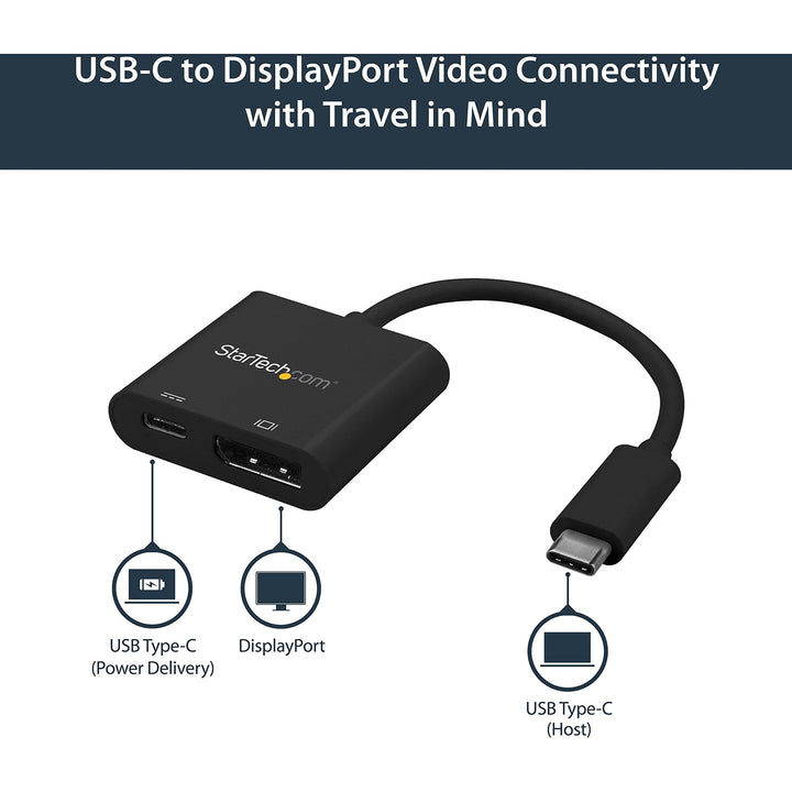 USB C to DisplayPort Adapter with Power Delivery - 4K 60Hz HBR2 - USB Type-C to DP 1.2 Monitor Video Converter w/ Charging - 60W PD Pass-Through - Thunderbolt 3 Compatible (CDP2DPUCP)