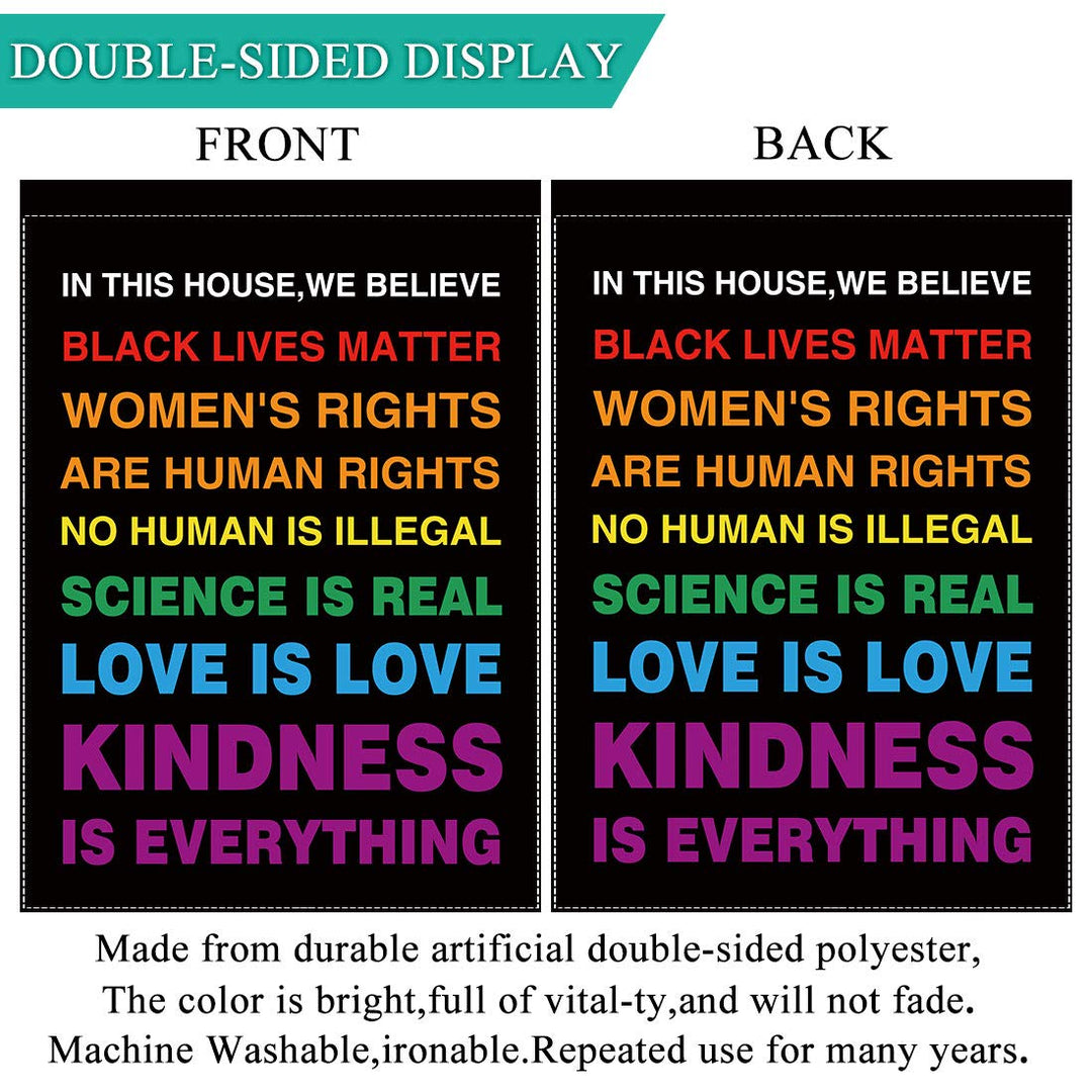In This House We Believe Garden Flag for Outside Mailbox Vertical Black Lives Matter Farmhouse Yard Sign Customizable Patio Outdoor Decors 12x18 Double Sided Washable Polyester UV-Resist
