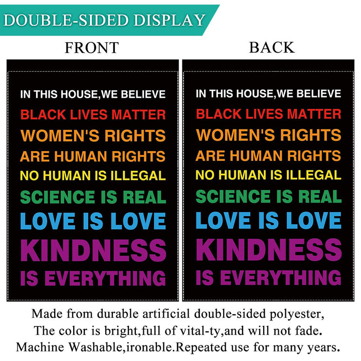 In This House We Believe Garden Flag for Outside Mailbox Vertical Black Lives Matter Farmhouse Yard Sign Customizable Patio Outdoor Decors 12x18 Double Sided Washable Polyester UV-Resist