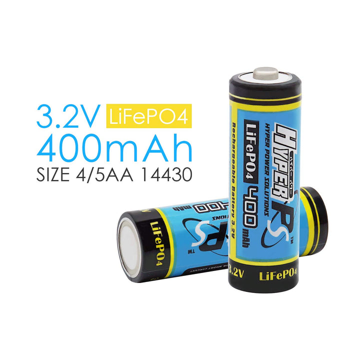 (4-Pack) HyperPS 3.2V LiFePo4 14430 4/5 AA (14 x 43mm) 400mAh Rechargeable Battery for Solar Panel Light, Tooth Brush, Shaver, Flashlight
