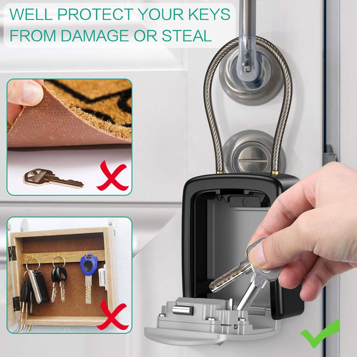 Upgraded Key Lock Box, Safe Lock Box for Keys with Removable Shackle, 4-Digit Combination Lock Box Waterproof, 5 Key Capacity Security Key Storage for Home, Warehouse, Indoor &amp; Outdoor