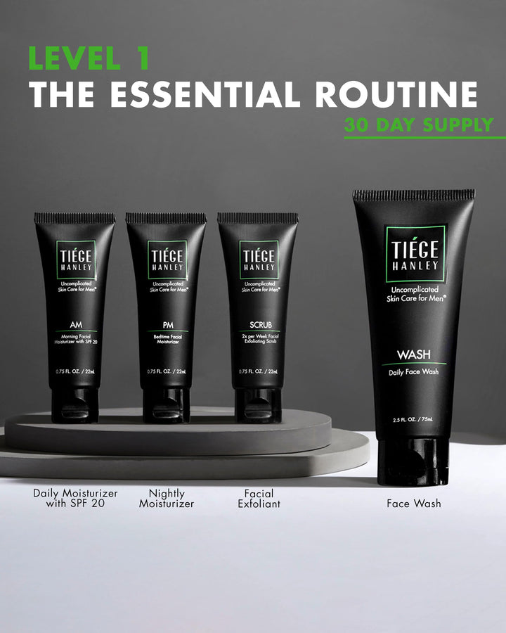 Mens Skin Care Set, Essential Skin Care Routine for Men (System Level 1) - Face Wash Kit for Fines Lines &amp; Wrinkles - Men&#39;s Skincare Set Includes Face Wash, Facial Scrub, &amp; Moisturizer