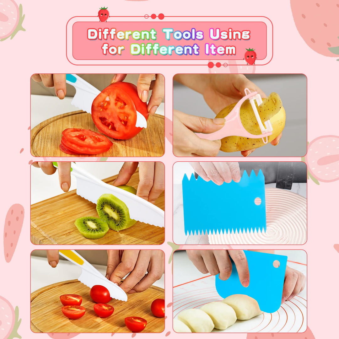 7-Piece Kids Knives for Real Cooking Set, Christmas Gifts for 2 3 4 5 6 Year Old Boys Girls, Fake Knife Safe Kids Knives. Nylon Knives for Fruit, Bread, Cake, Vegetable
