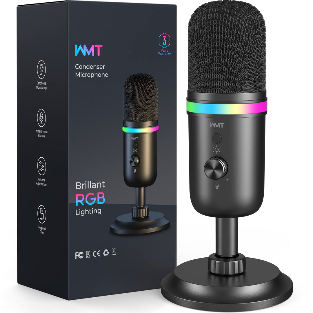 USB Microphone - Condenser Gaming Microphone for PC/MAC/PS4/PS5/Phone- Cardioid Mic with Brilliant RGB Lighting Headphone Output Volume Control, Mute Button, for Streaming Podcast YouTube Discord