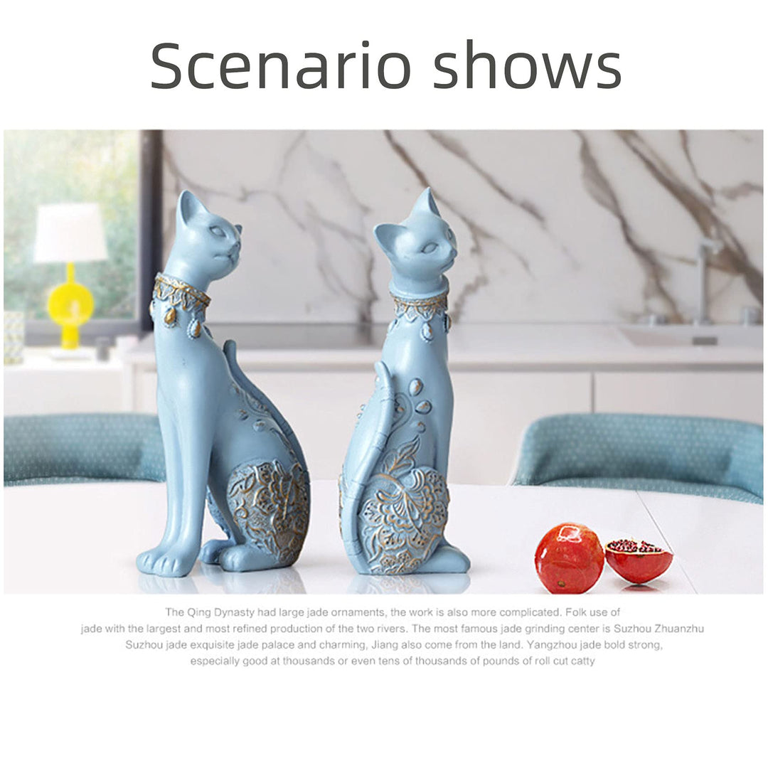 2 Pcs Cat Statues for Home Decor - Elegant Couple Cat Figurines, Perfect Room Decor for Living Room, Wine Cabinet, TV Stand, Bookshelf, or Entryway - Ideal as a Wedding Gift or Housewarming Present