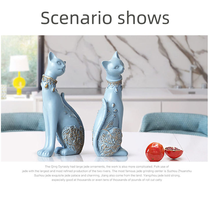 2 Pcs Cat Statues for Home Decor - Elegant Couple Cat Figurines, Perfect Room Decor for Living Room, Wine Cabinet, TV Stand, Bookshelf, or Entryway - Ideal as a Wedding Gift or Housewarming Present
