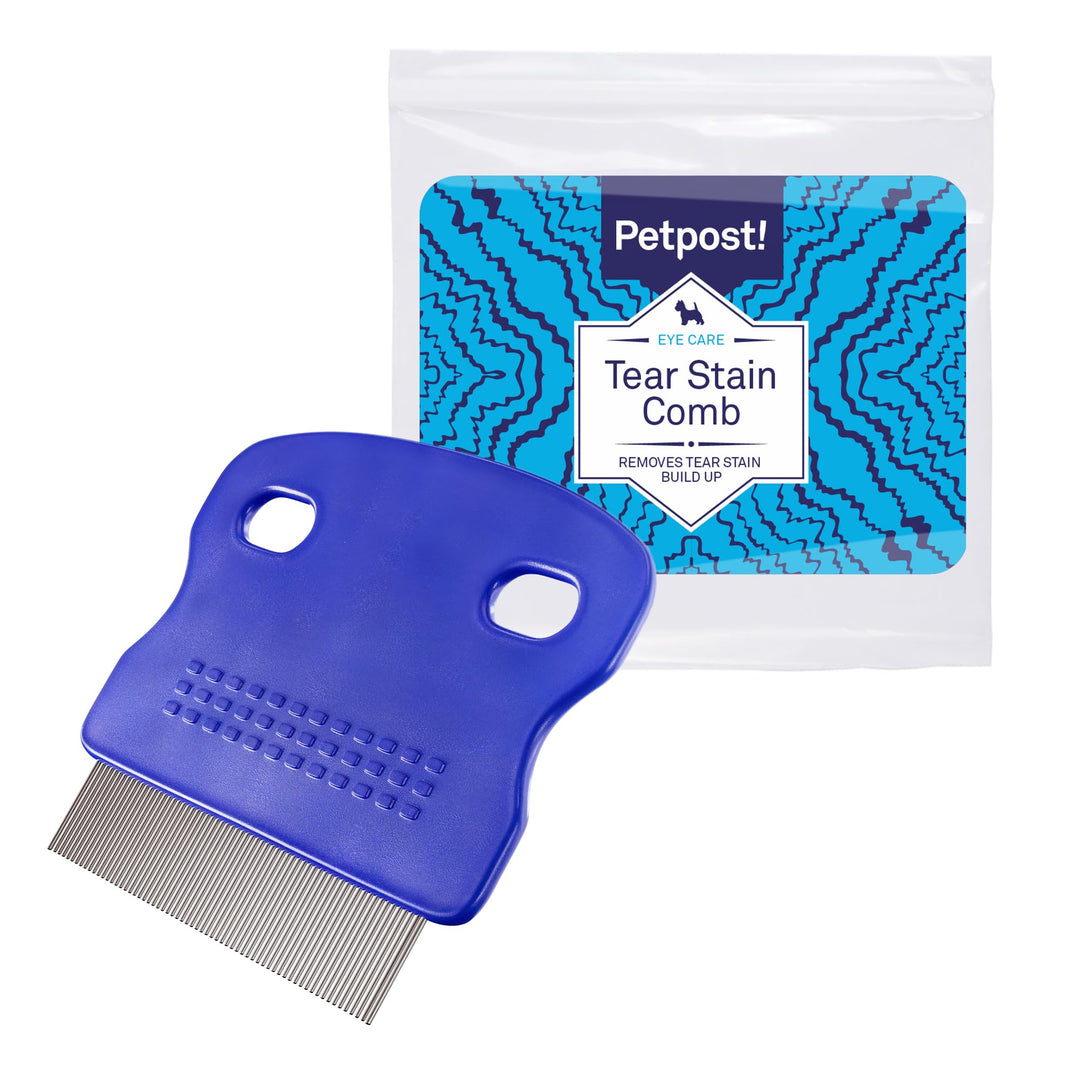 | Tear Stain Remover Comb for Dogs - Extra Fine Tooth Rake Gently &amp; Effectively Gets Rid of Crust, Mucus, and Gunk Around Your Shih Tsu or Maltese Blue