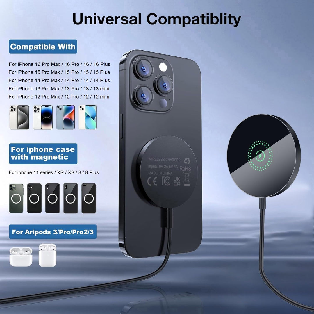 3 in 1 Wireless Charger DINTNCCM Fast Charging Station Foldable Stand for iPhone 12/13/14/15 Pro/Pro Max/11/XS/XR/8, AirPods, Apple Watch 9/Ultra/8/7/SE/6/5/4/3/2 (Black- for Apple)