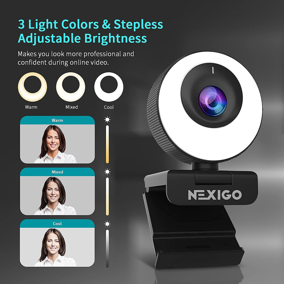 N620E Webcam with Light, 1080P 60FPS AutoFocus, ePTZ 2X Digital Zoom, Plug and Play, [Software Included], FHD Streaming Web Camera, Dual Stereo Mics, for Zoom Skype Teams, PC Mac Laptop Desktop