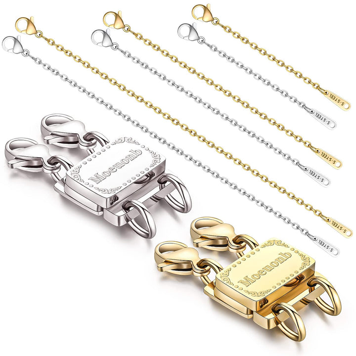 2 Pieces Upgraded Necklace Layering Clasps 14K Real Gold Plated and Sliver Magnetic Layered Necklace Clasp Necklace Separator for Layering Multiple Necklace Detangler Jewelry Clasps(Double Laryering)