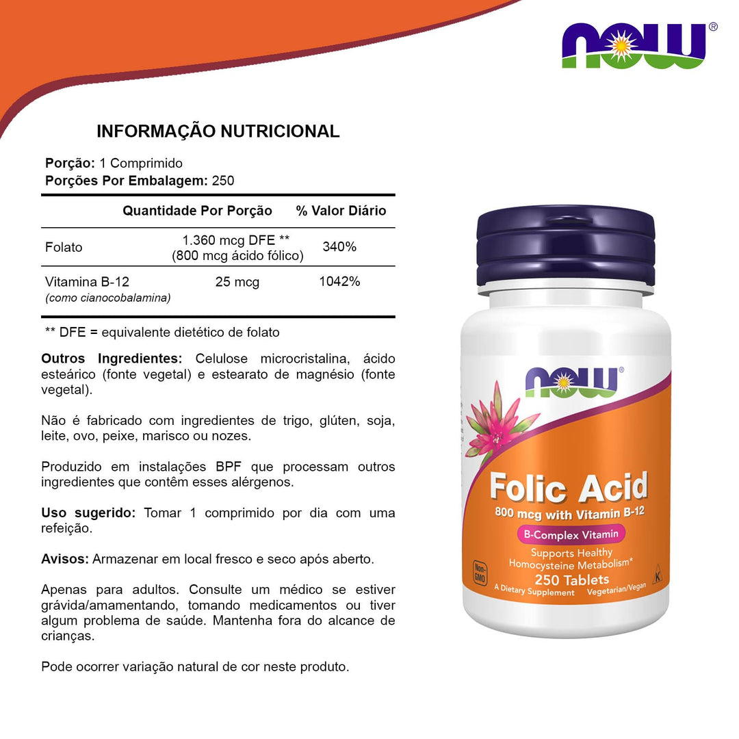 Now Foods, Folic Acid 800mg, 250 Tablets