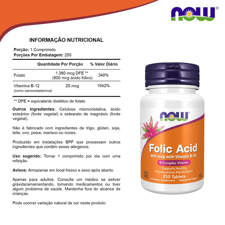 Now Foods, Folic Acid 800mg, 250 Tablets