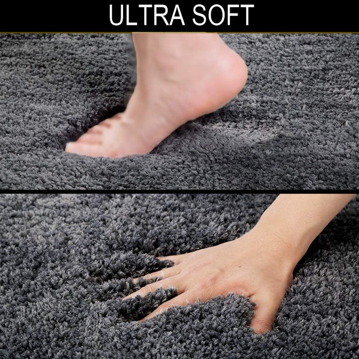 Shaggy 2 Piece Bath Rug Sets (Dark Grey) 20 x 24 U Shape Contour Rug &amp; 20 x 32 Bathroom Rug Machine Wash/Dry Bath Mats for Bathroom Plush Absorbent Bathroom Rugs and Mats Set Non Slip