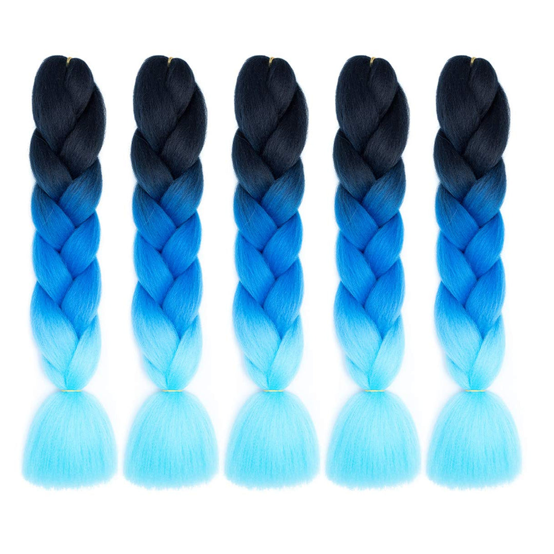 Jumbo Braiding Hair 5PCS/Lot Ombre Kanekalon Pre Stretched Braiding Hair Extensions High Temperature Synthetic Burgundy Blonde Kids Hair 24 Inch Hair for Braiding (black-blue-azure)