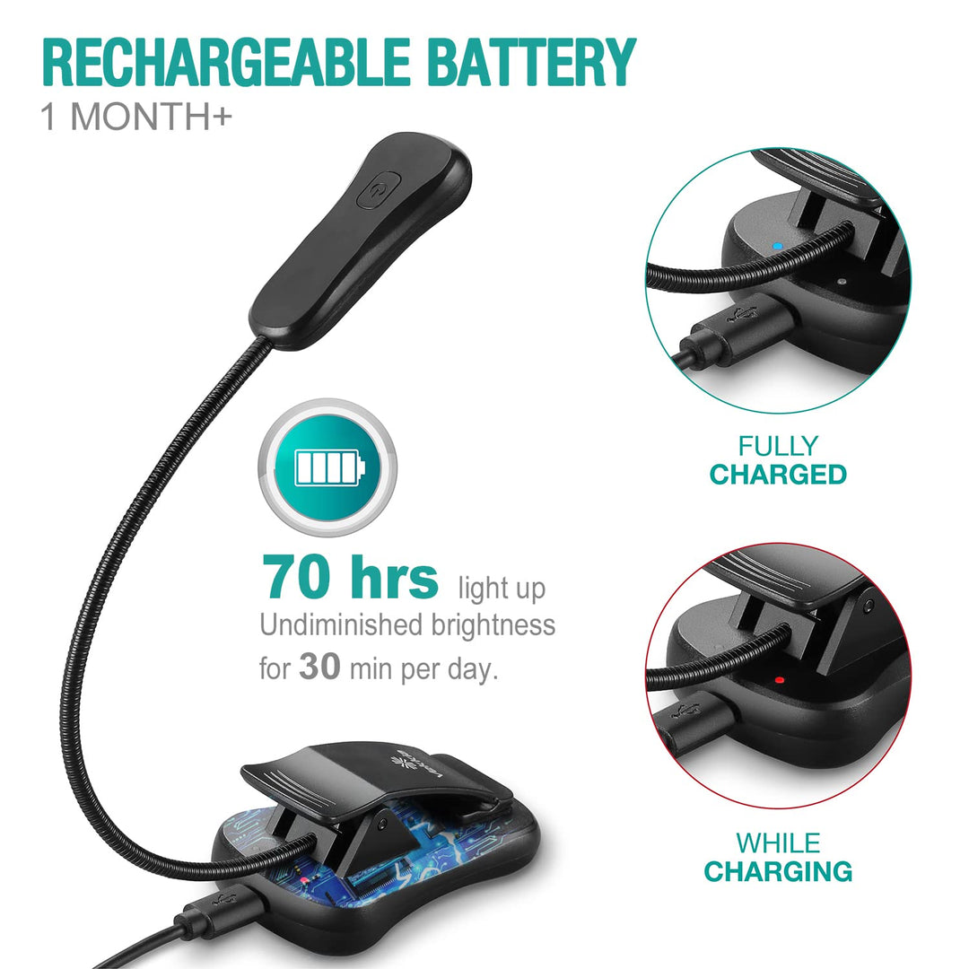/LuminoLite Rechargeable Book Light, Reading Lights for Books in Bed, 3 Colortemperature × 3 Brightness, Clip on Book, Up to 70 Hours Lighting, Great for Readers, Travel (Black)