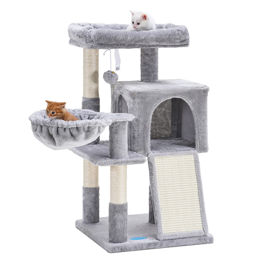 Cat Tree with Sisal Scratching Posts, Cat Tower with Scratching Board, Cat Condo with Basket,Light Grey MPJ014W