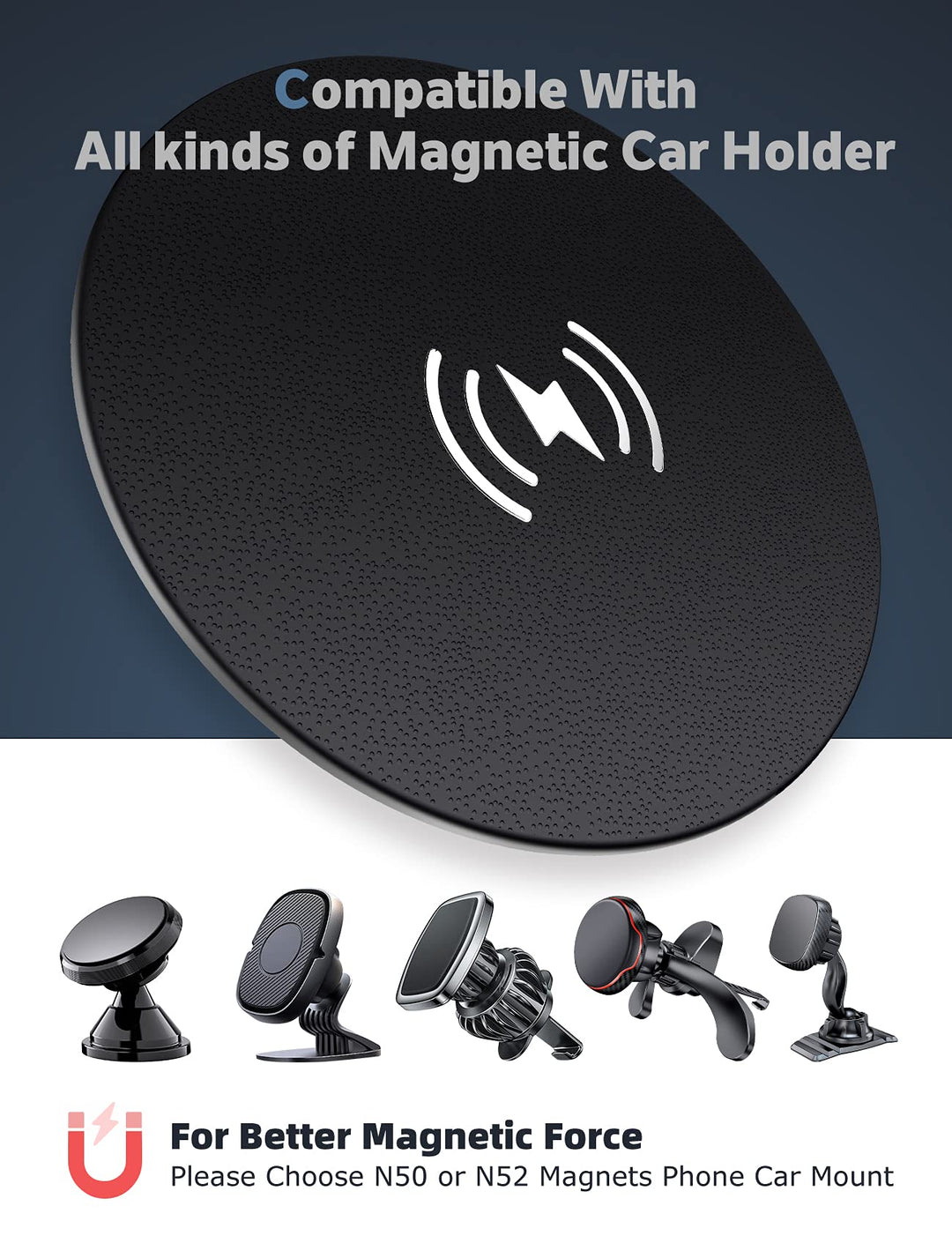 Magnetic Phone Mount Metal Plate, Wireless Charging Compatible Phone Magnet Sticker for Magnetic Phone Holder for Car [Round Medium Size] [2.1 inch Diameter] [2-Pack]
