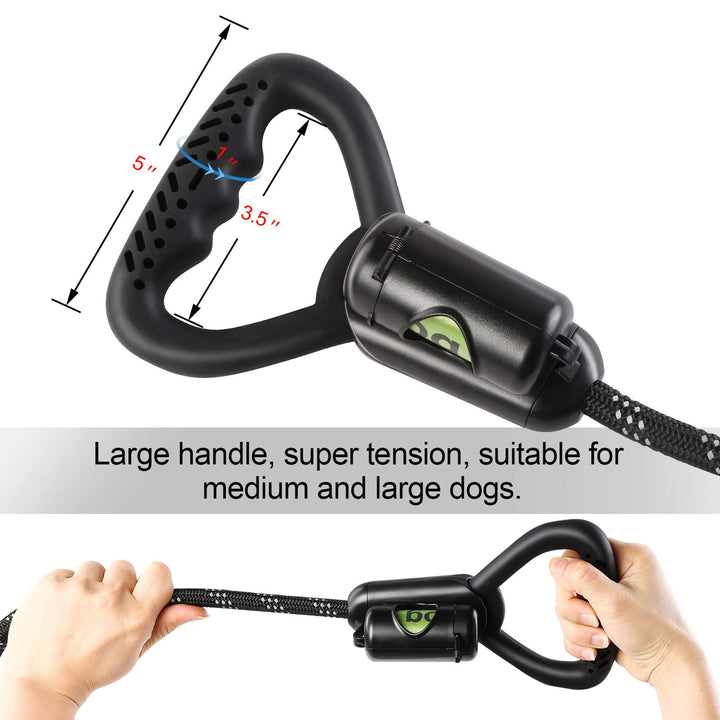 Reflective Black Dog Leash &amp; Collar Set, 5 ft Dog Leash for Heavy Duty with Waste Bag Dispenser &amp; Adjustable Dog Collar for Large &amp; Medium Dogs, Suitable for Training, Hiking, Walking &amp; More