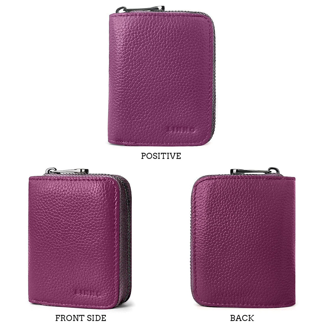 RFID 20 Card Slots Credit Card Holder Genuine Leather Small Card Case for Women or Men Accordion Wallet with Zipper