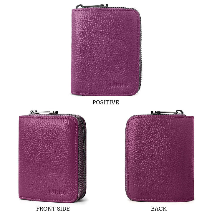 RFID 20 Card Slots Credit Card Holder Genuine Leather Small Card Case for Women or Men Accordion Wallet with Zipper