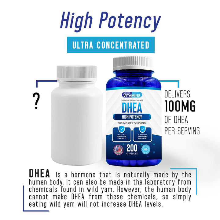 We Like Vitamins DHEA 100mg 200 Capsules - 200 Day Supp