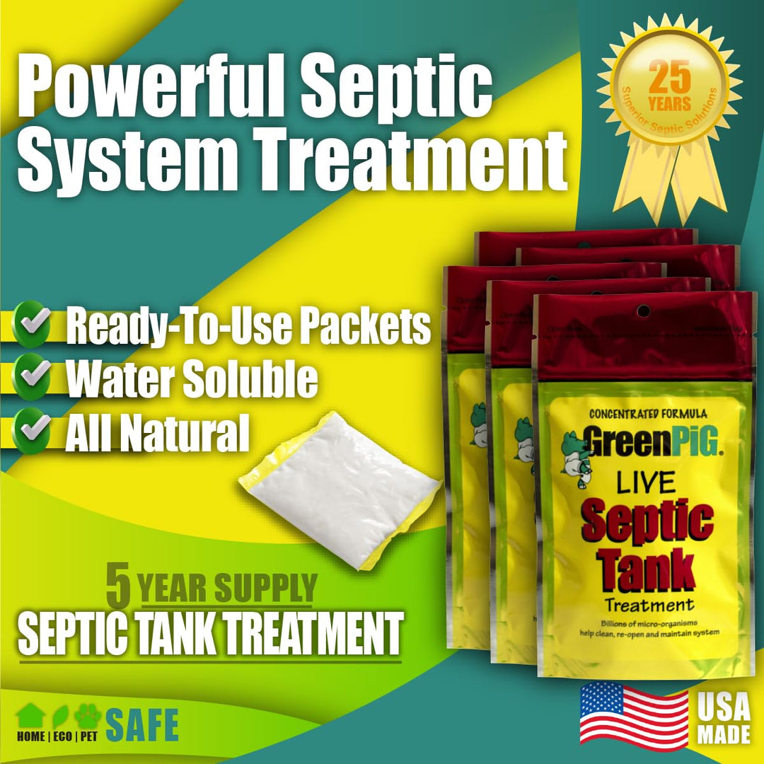 Green Pig 56 Live Septic Tank Treatment 5-Year Supply Ultimate Solution in Preventing Expensive Backups, Clogs, or Drain Field Failures with 20-Easy Drop-in and Flush Packets, Supply-20 Count