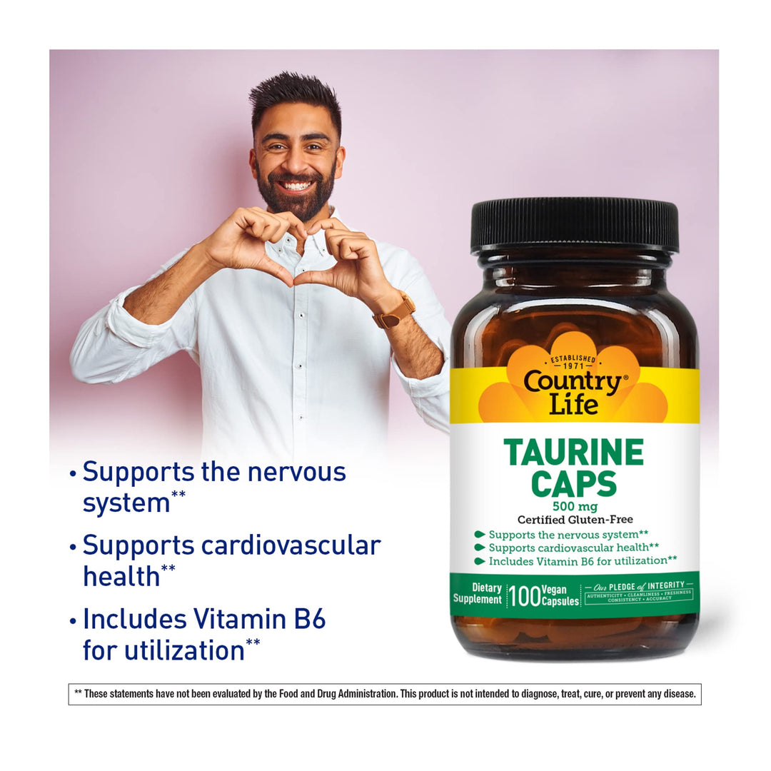 Country Life Taurine 500 mg w/B-6, 100 Capsules