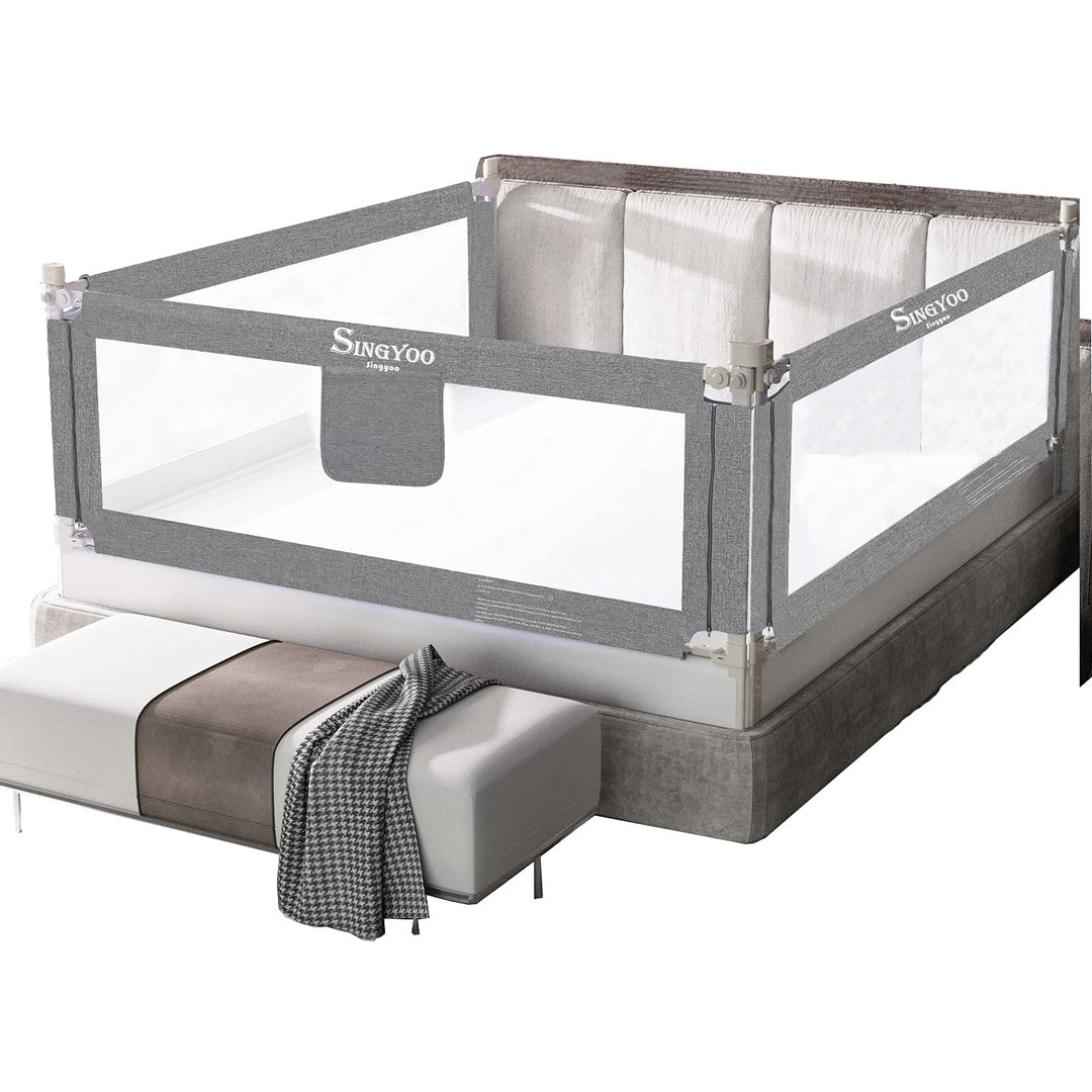 SINGYOO Bed Rails for Toddlers- New Upgraded Extra Long Bed Guardrail Full Size Baby Bedrail for Children Fit for Twin Queen &amp; King Size Bed Mattress one Piece (Grey, 87(L) x 30(H))