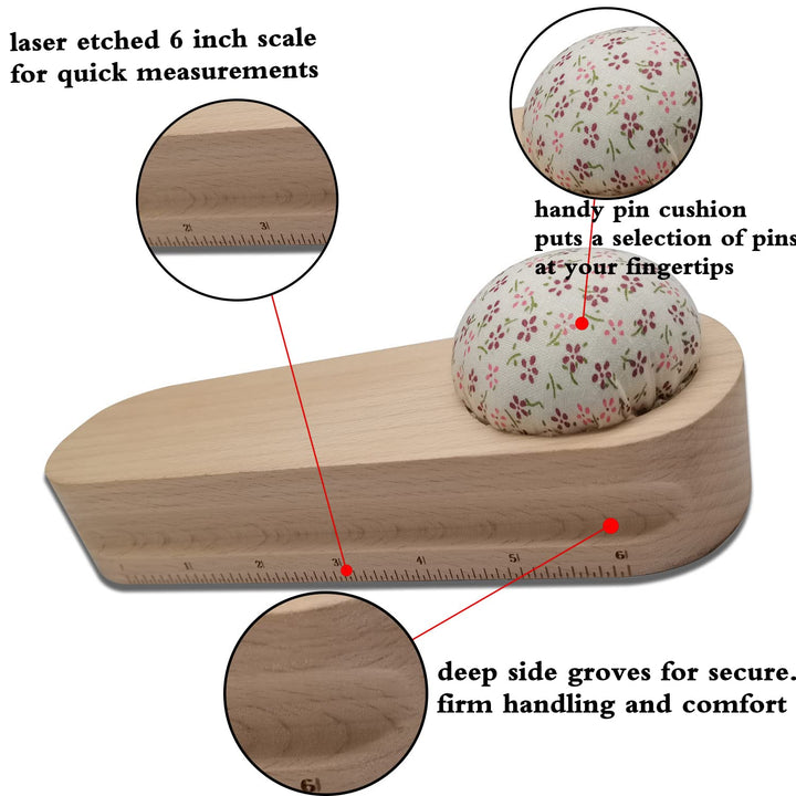 1pcs Hardwood Tailors Clapper with 400pcs Sewing Pins Patchwork Pins, Quilters Pressing and Seam Flattening Tool with Pin Cushion and Dual Unit Scale