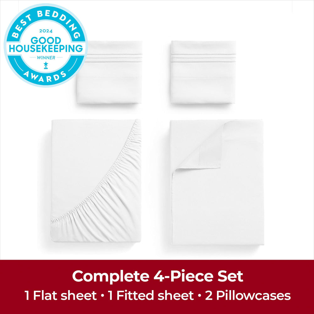 Queen Sheets Set - 4 PC Iconic Collection Bedding Sheets & Pillowcases - Hotel Luxury, Extra Soft, Cooling Bed Sheets - for Women, Men, Kids & Teens (Queen, White)