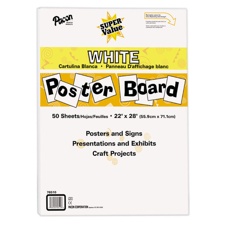 Super Value Poster Board, 22X28, White, 50 Sheets