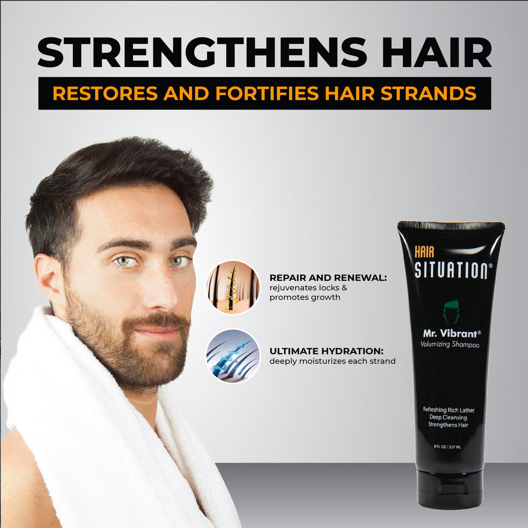 Mr. Vibrant Volumizing Mens Shampoo –Deep Cleansing, Strengthening &amp; Nutrient-Rich Formula: With Biotin, Vitamin A, E, B5 &amp; B6, Tea Tree Oil &amp; More. Free of Sulfates &amp; Parabens