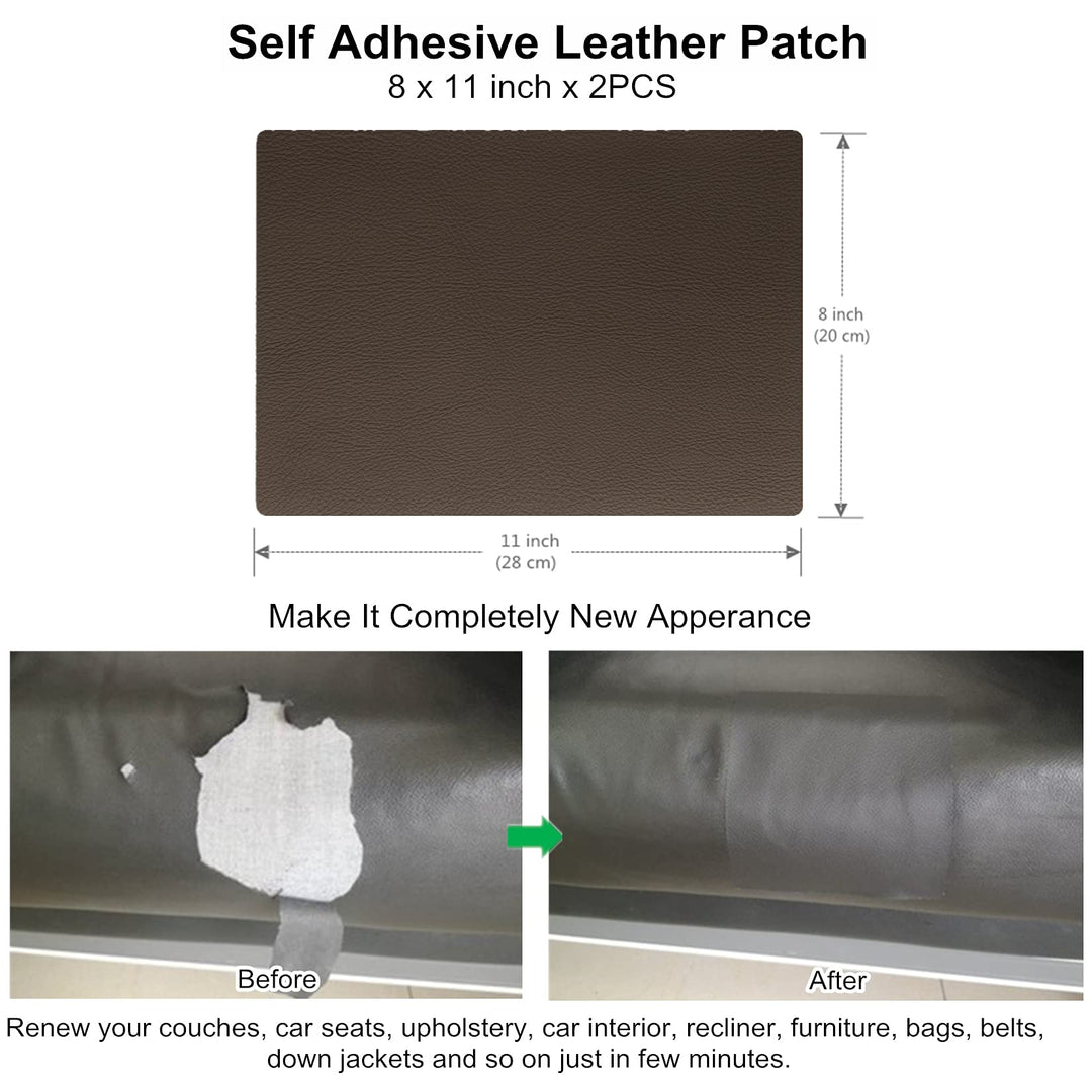 Leather Repair Patch 8x11 inch 2 Pcs, Durable Self Adhesive Vinyl and Leather Repair Kit for Couch, Car Seats, Boat Seat, Furniture, Upholstery, Auto Interior, Sofa, Chair - Dark Brown #2