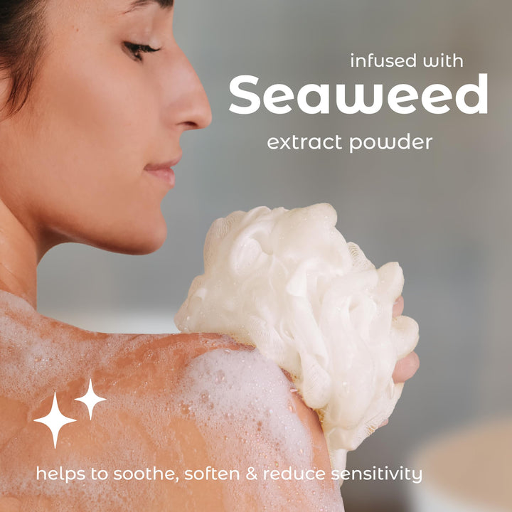 Seaweed Infused Bath Shower Loofah Sponge Pouf Body Wash Scrubber (Set of 3)